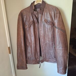 Lambskin Sports Moto Motorcycle Field Brown Men's Leather Jacket XL
